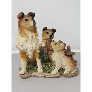 Collie Dog‎ Family Figurine Hand-Painted Resin Collectible